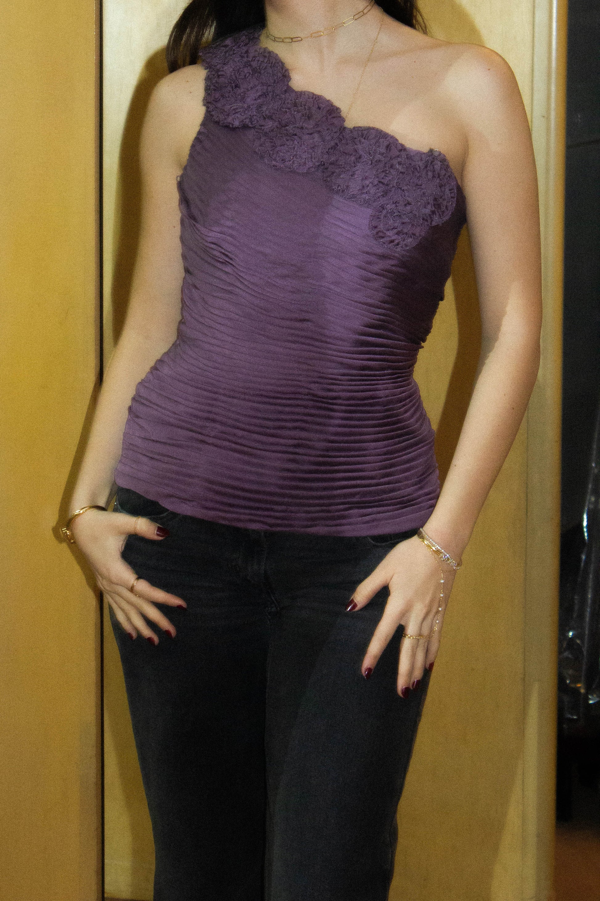 Y2K Purple Ruffle Top