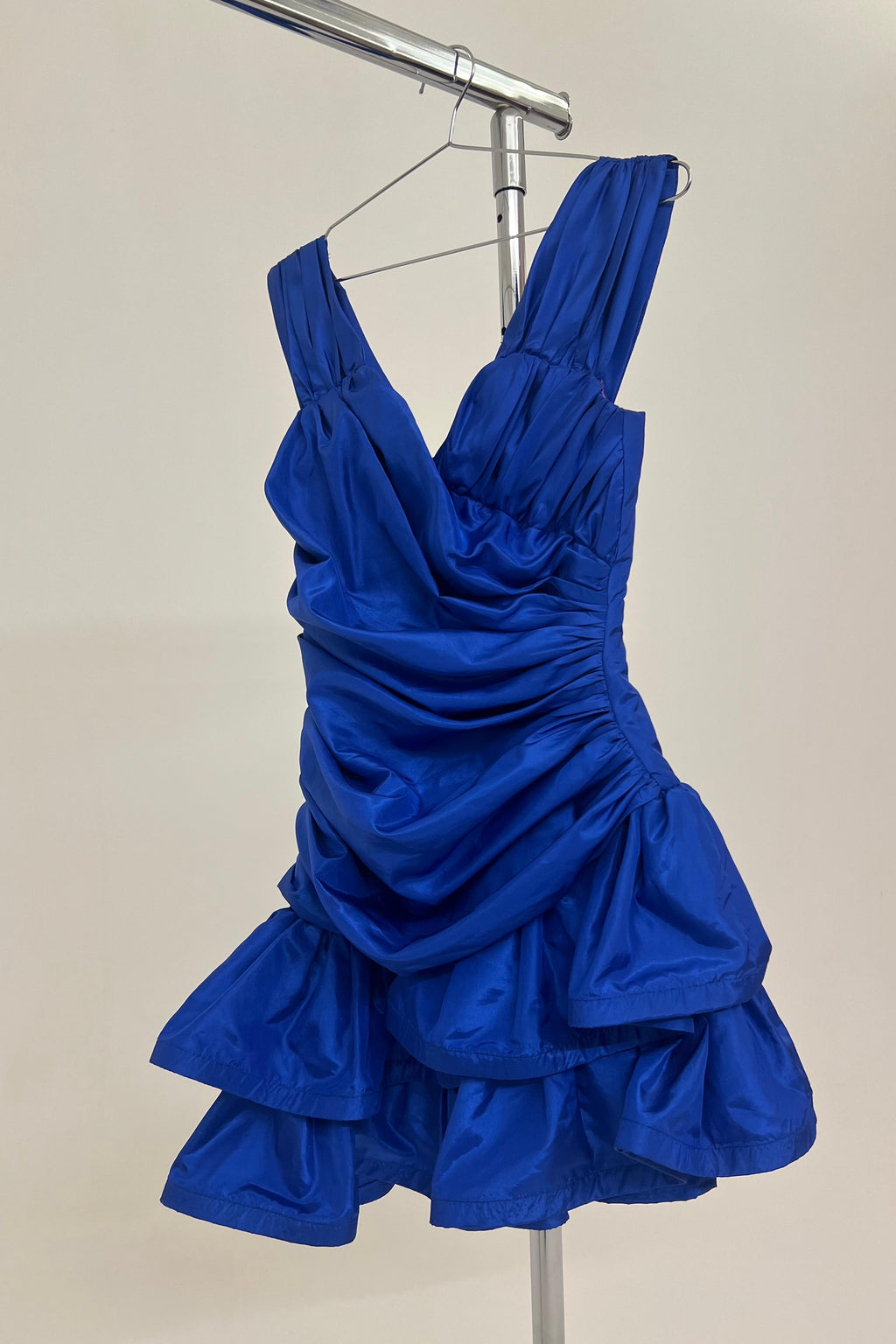 Vintage royal blue ruffled dress 
Era 1980’s