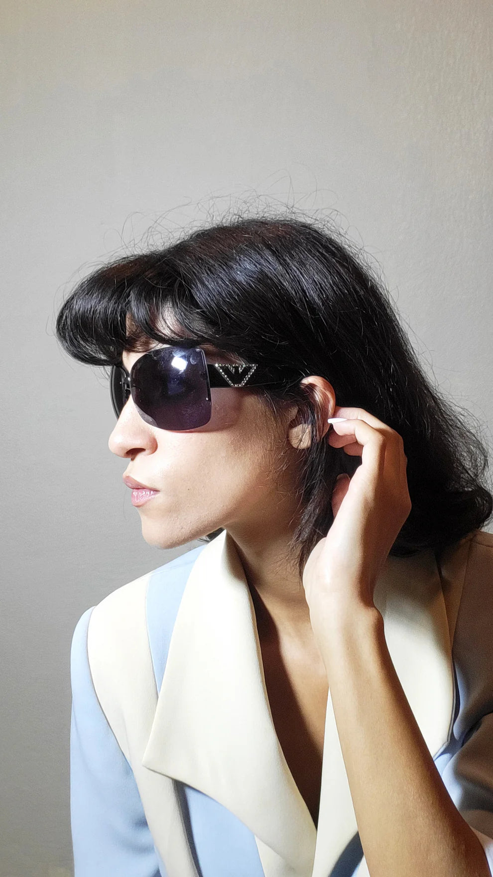 Vintage Emporio Armani Rhinestone Shield Sunglasses