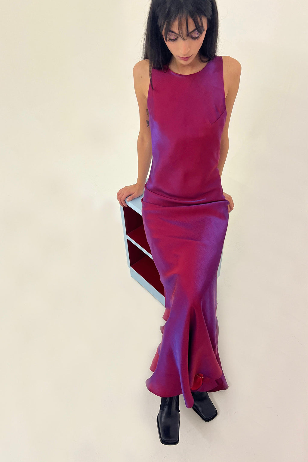 Y2K satin slip dress in purple