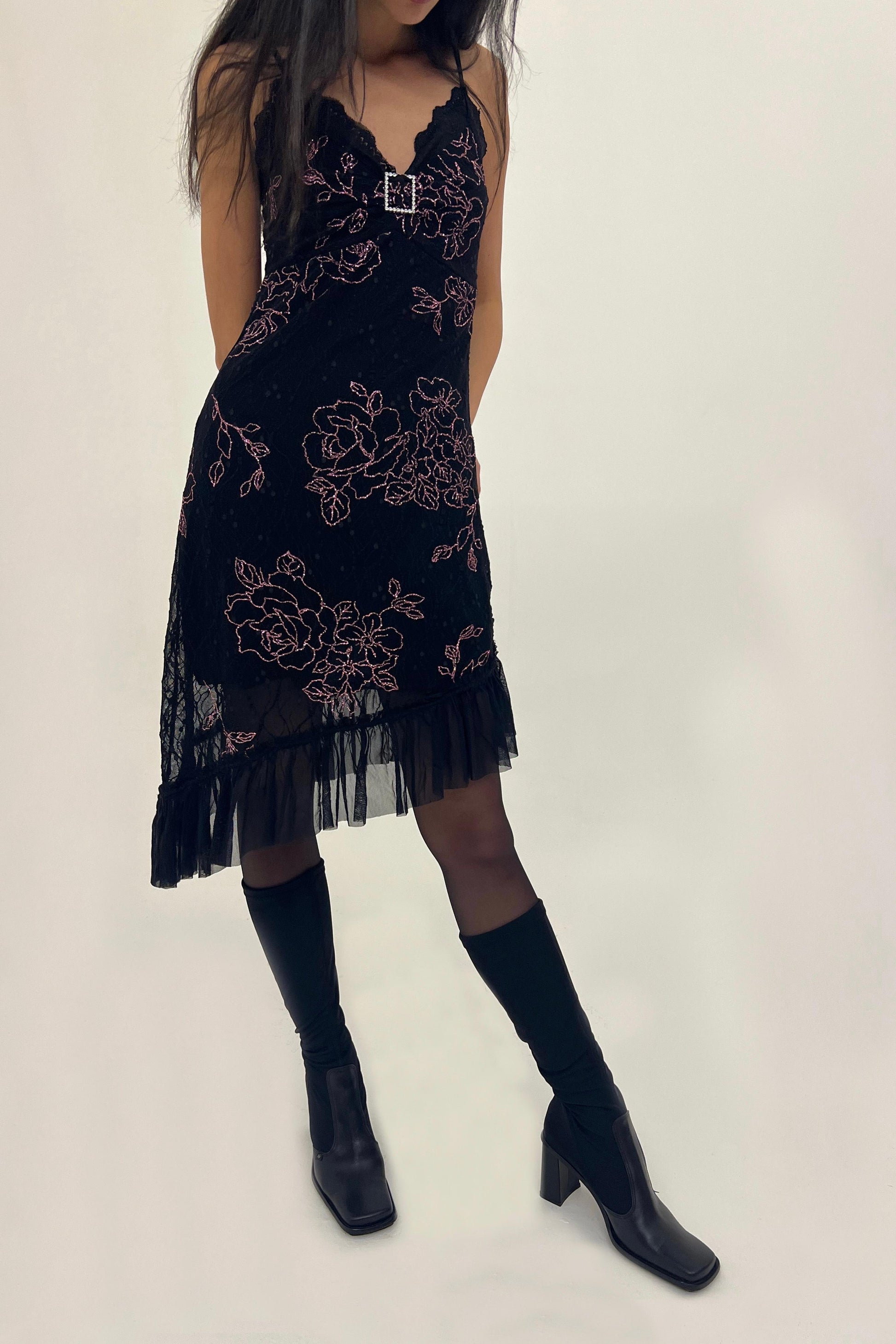 Y2K midi black dress