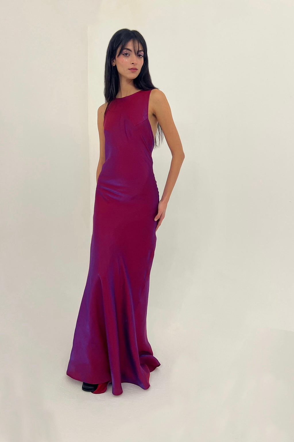 Y2K satin slip dress in purple