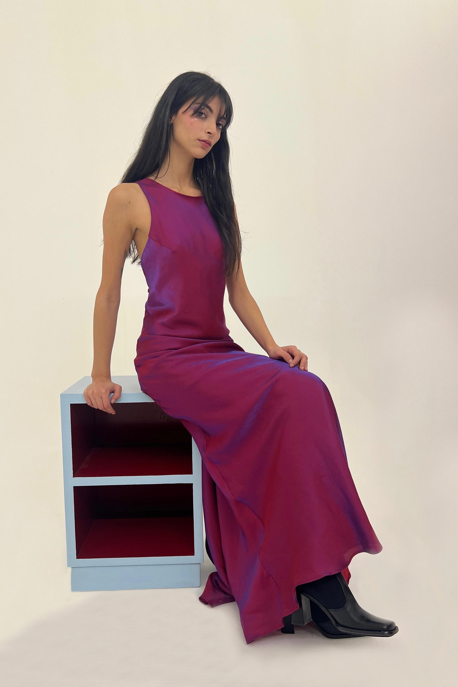 Y2K satin slip dress in purple