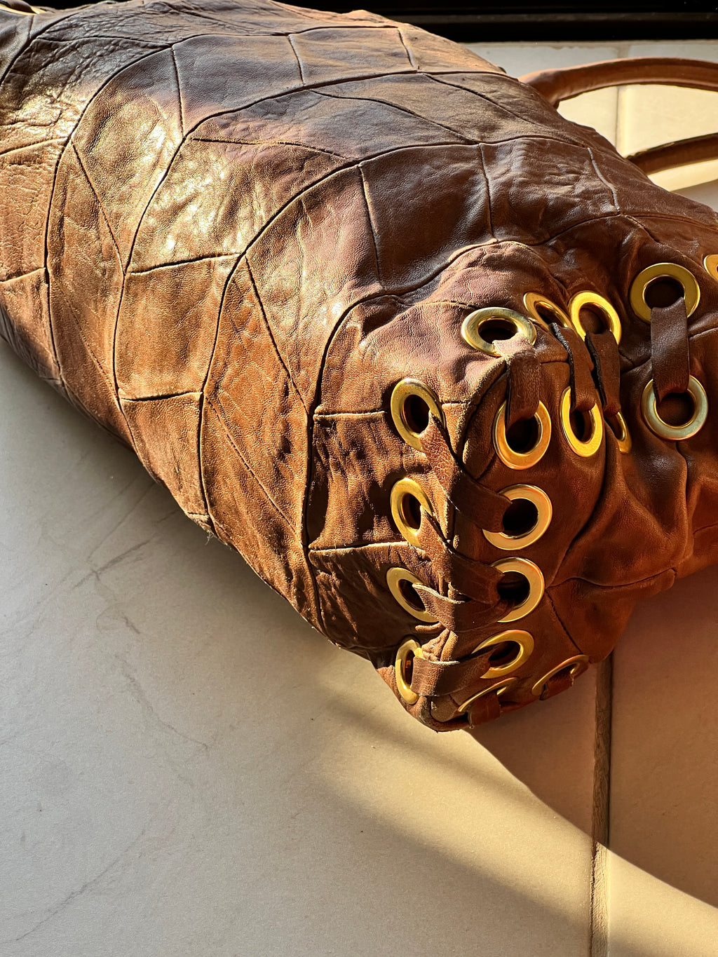 MiuMiu Brown Embossed Vintage Leather Bag