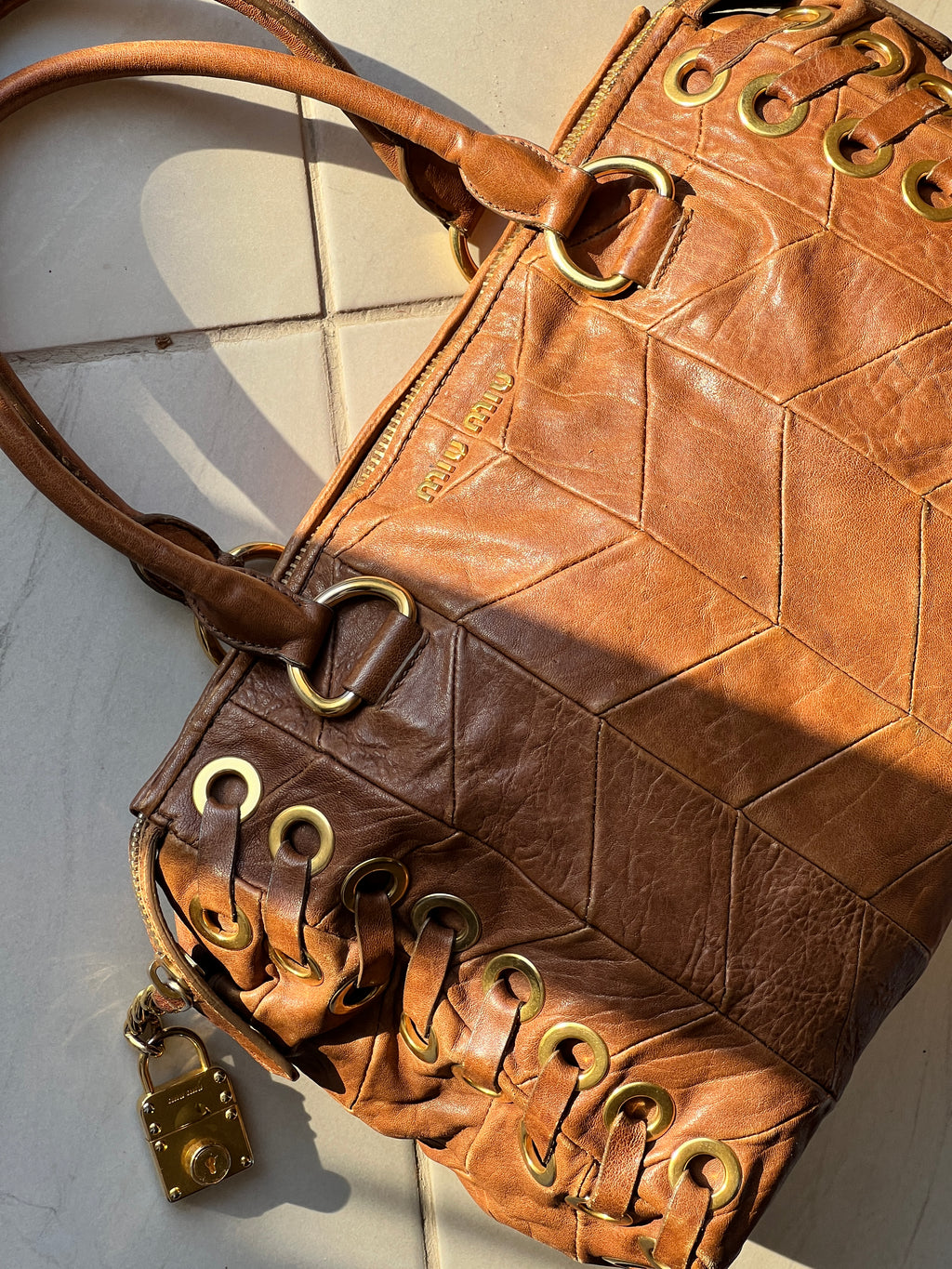 MiuMiu Brown Embossed Vintage Leather Bag