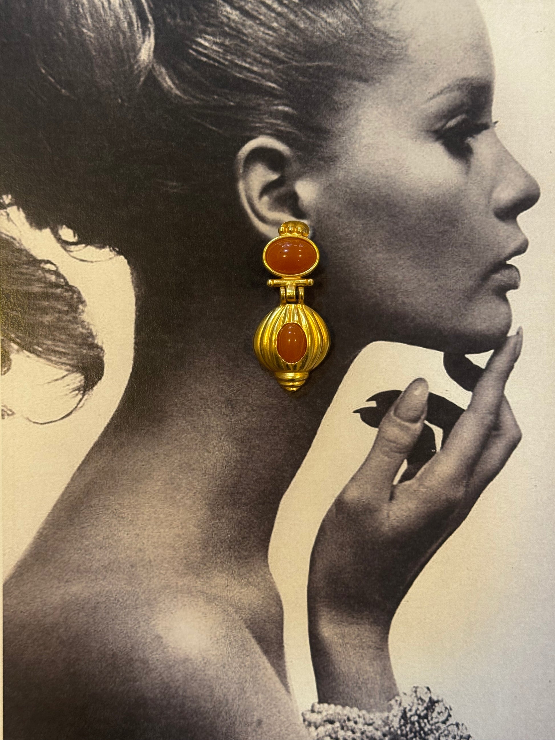 24 Carat gold plated clip-on earrings with brown stones