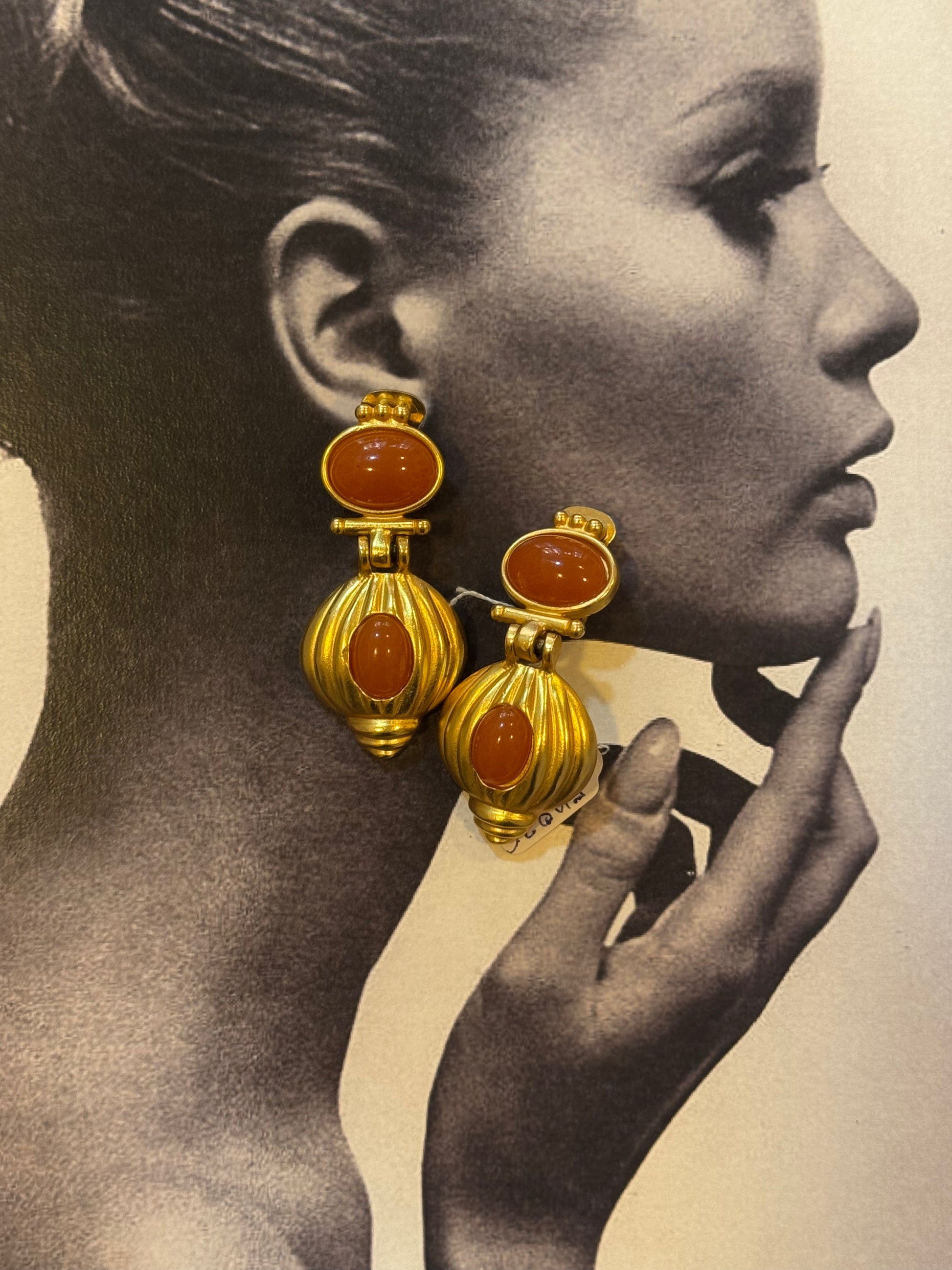 24 Carat gold plated clip-on earrings with brown stones