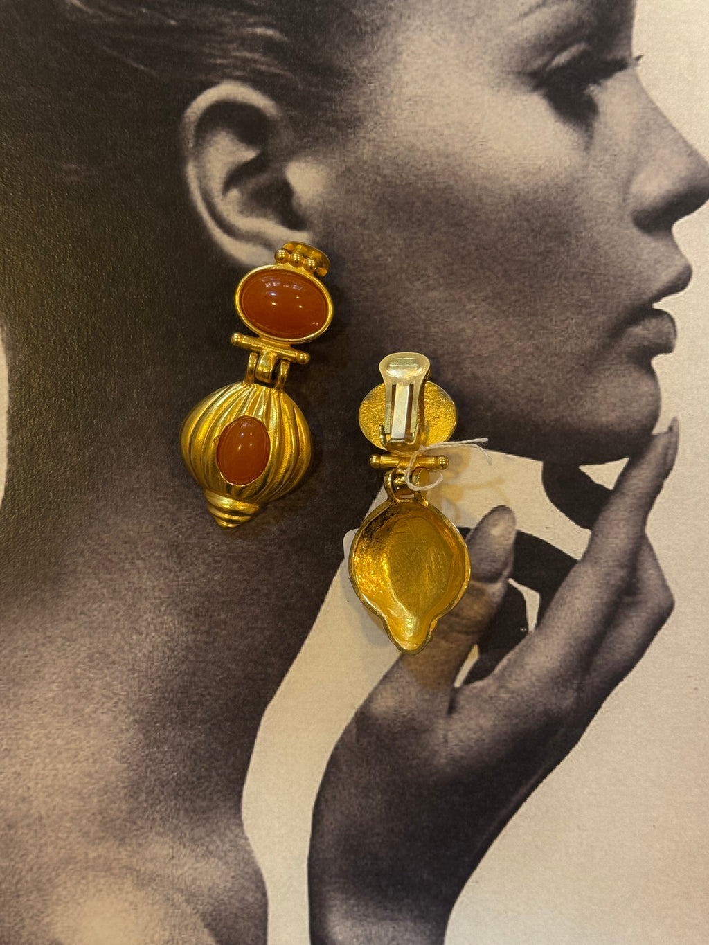 24 Carat gold plated clip-on earrings with brown stones