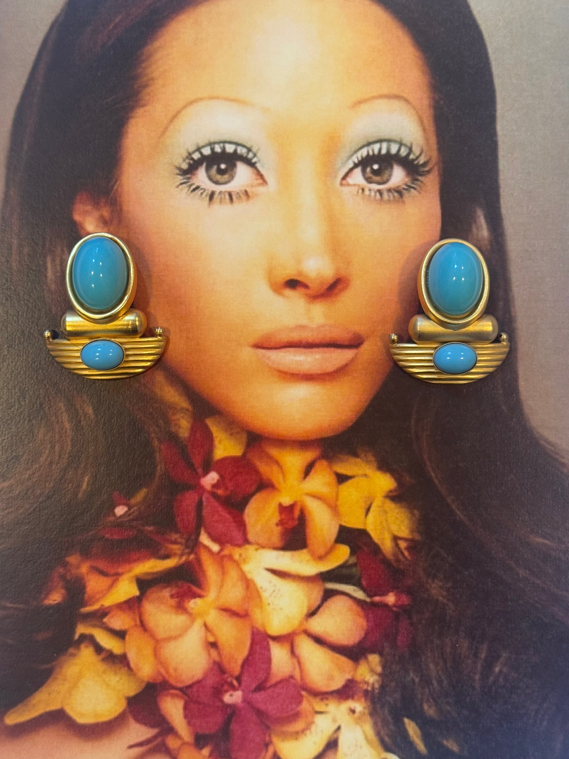 24 Carat gold plated clip-on earrings with Turquoise stone