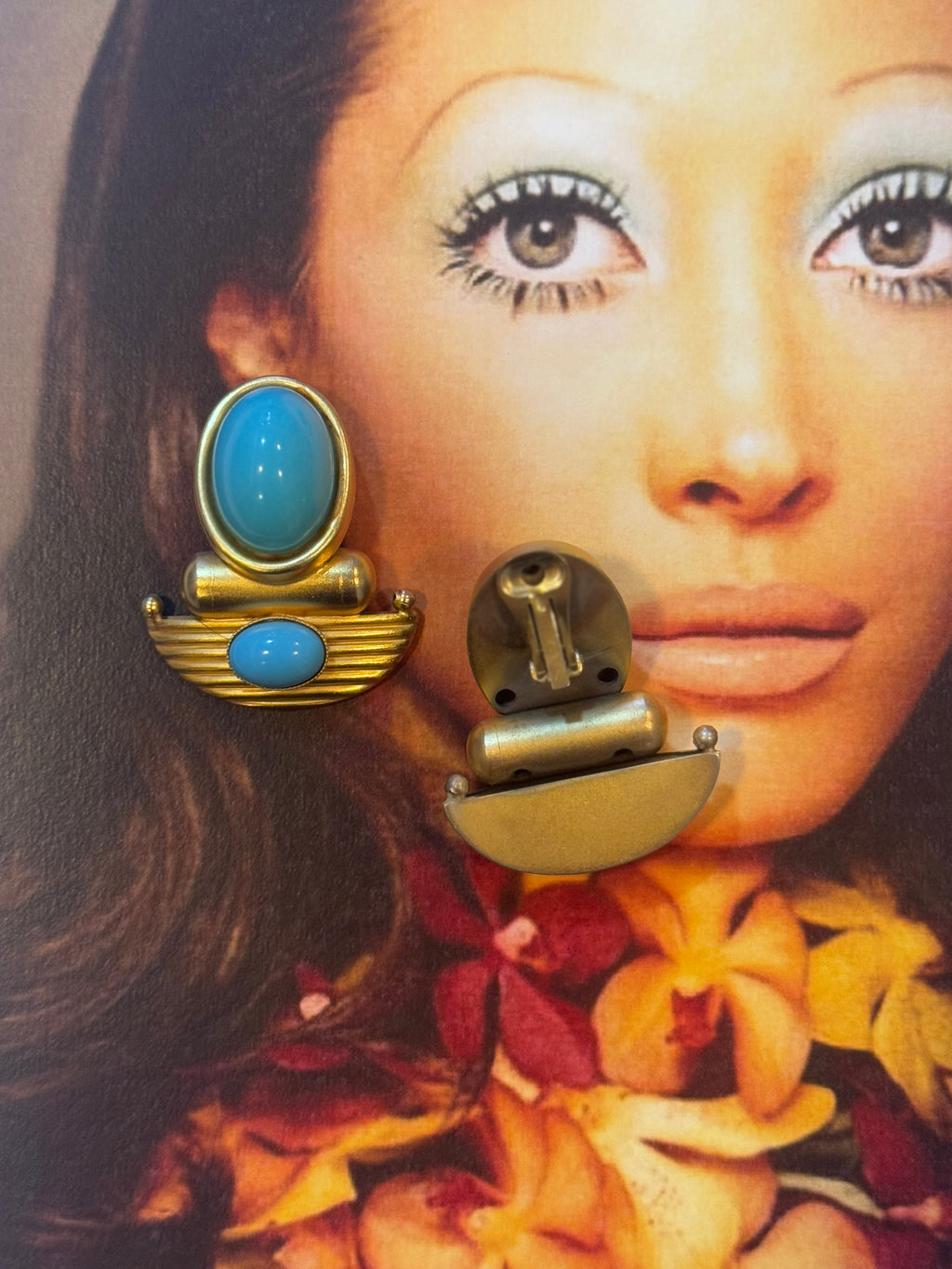 24 Carat gold plated clip-on earrings with Turquoise stone