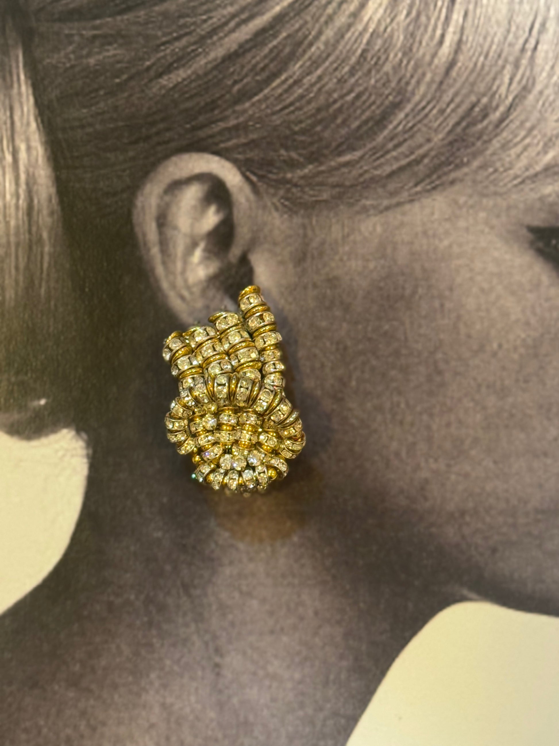 1980's gold tone clip ons with rhinestones