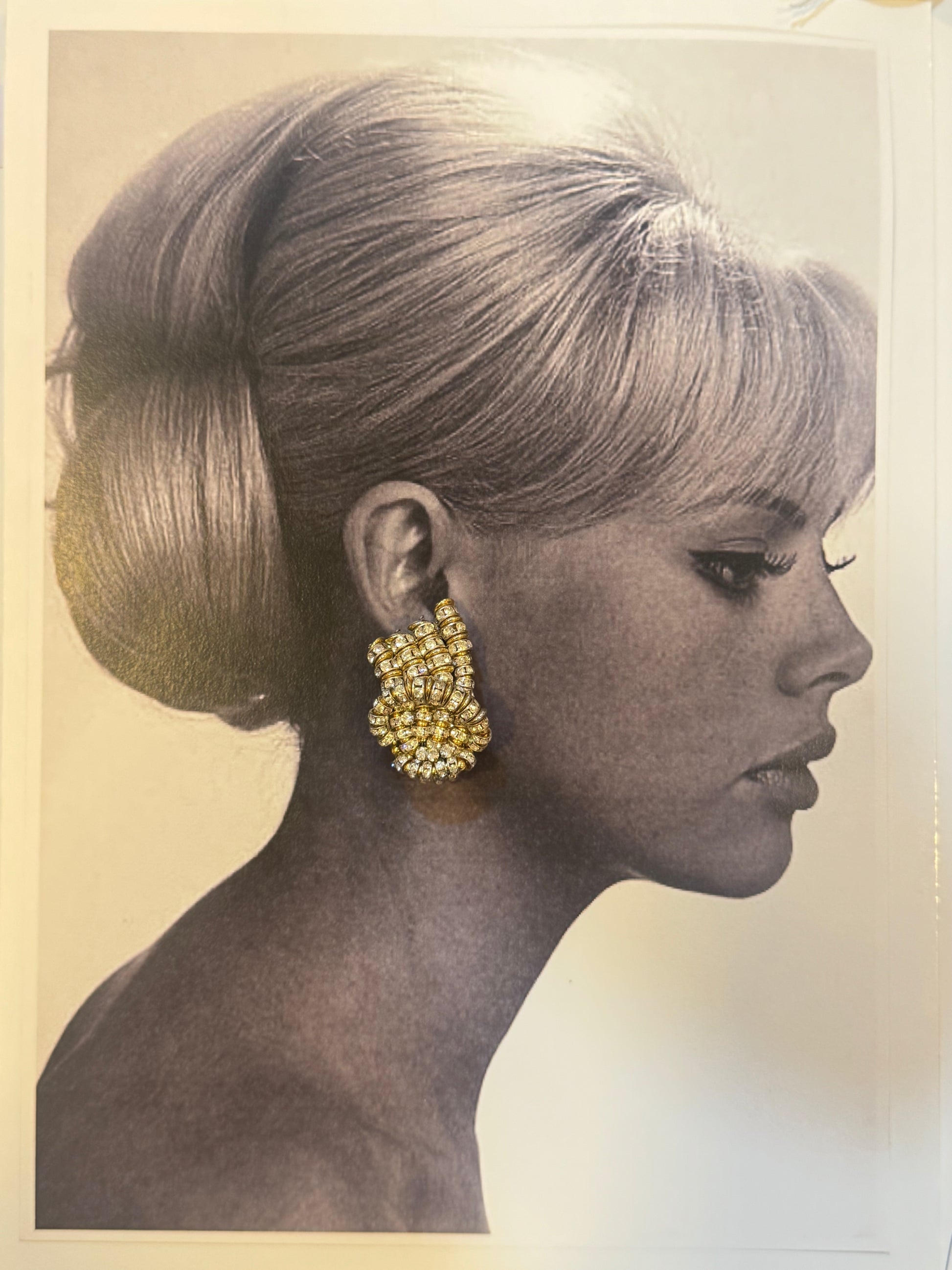 1980's gold tone clip ons with rhinestones