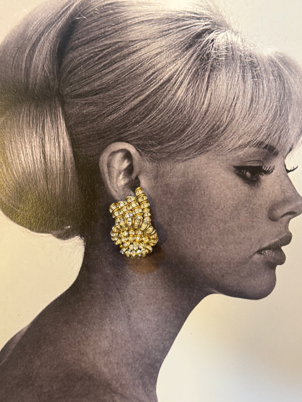 1980's gold tone clip ons with rhinestones