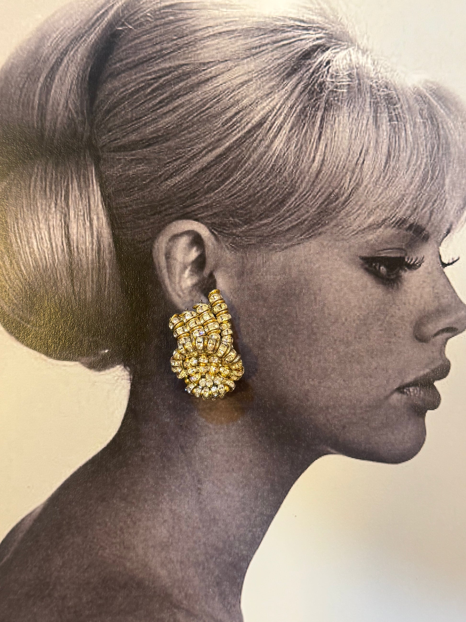 1980's gold tone clip ons with rhinestones