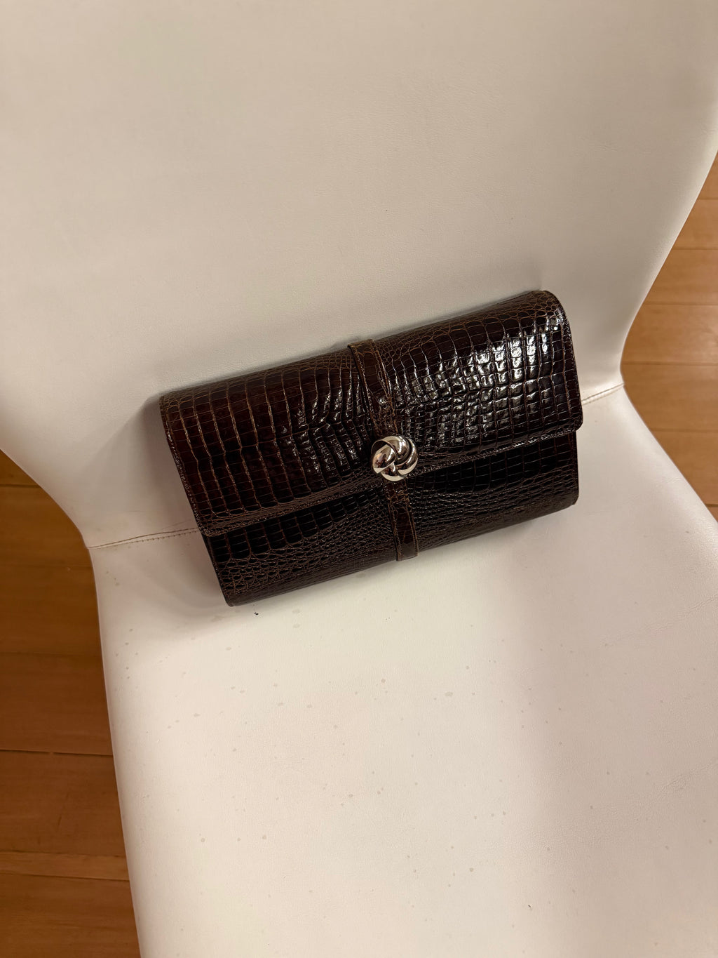 BROWN Crocodile shiny leather CLUTCH