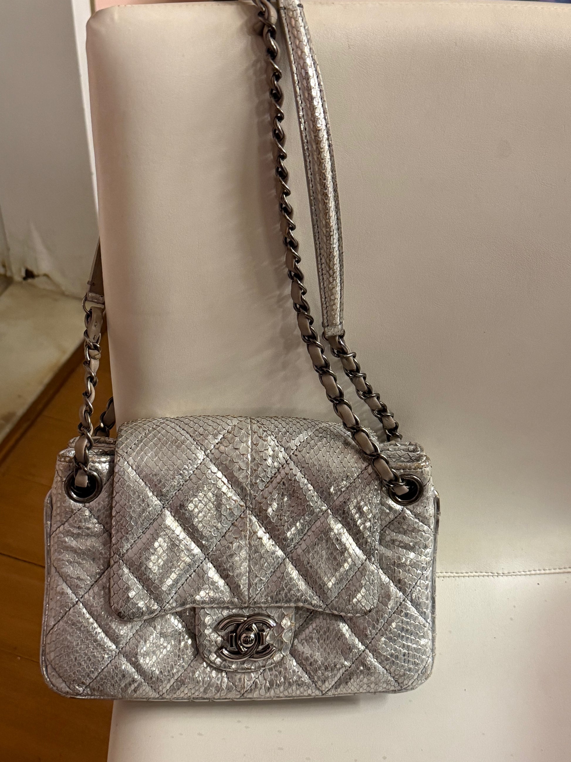 2010 Chanel limited edition silver shoulder bag