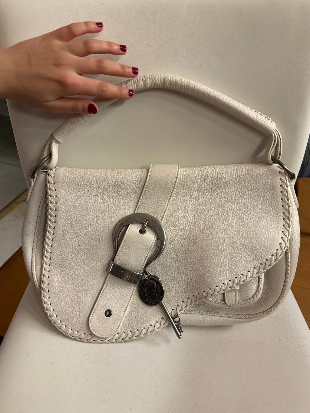 2006 Christian Dior Gaucho leather bag in white