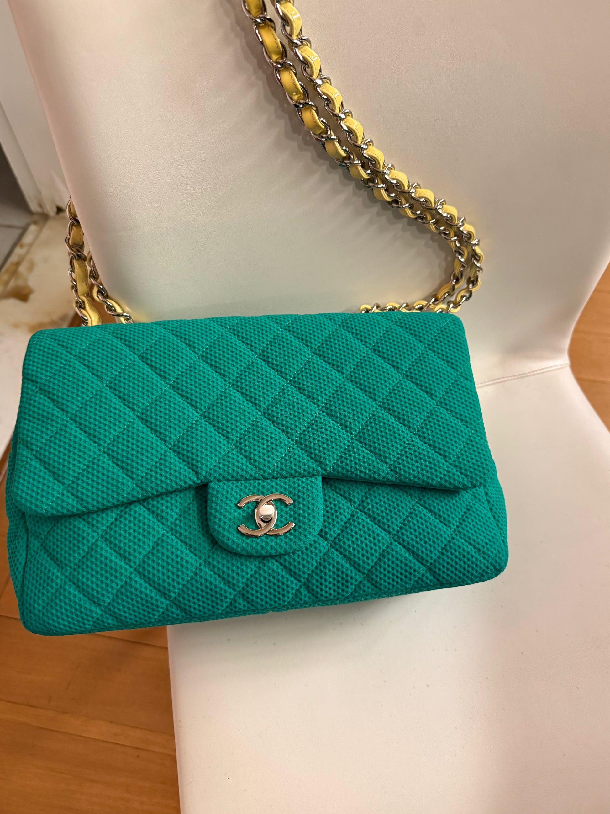 2009-2010 Medium Green Chanel cloth flap bag