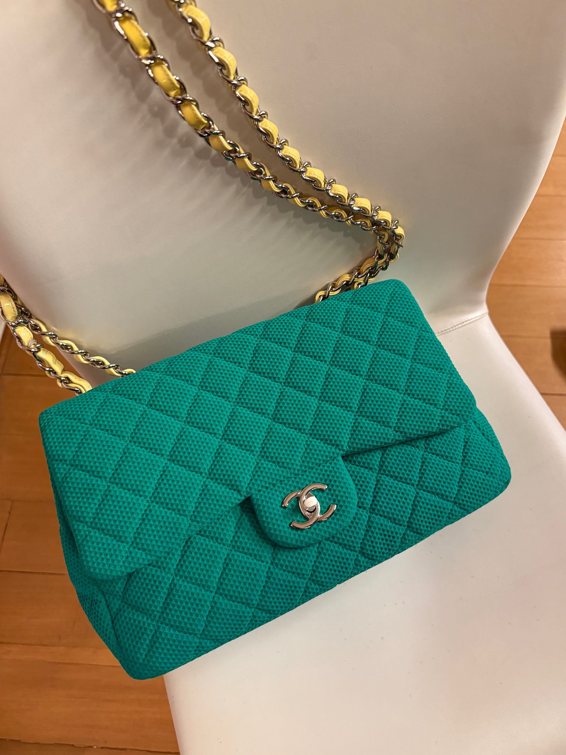 2009-2010 Medium Green Chanel cloth flap bag