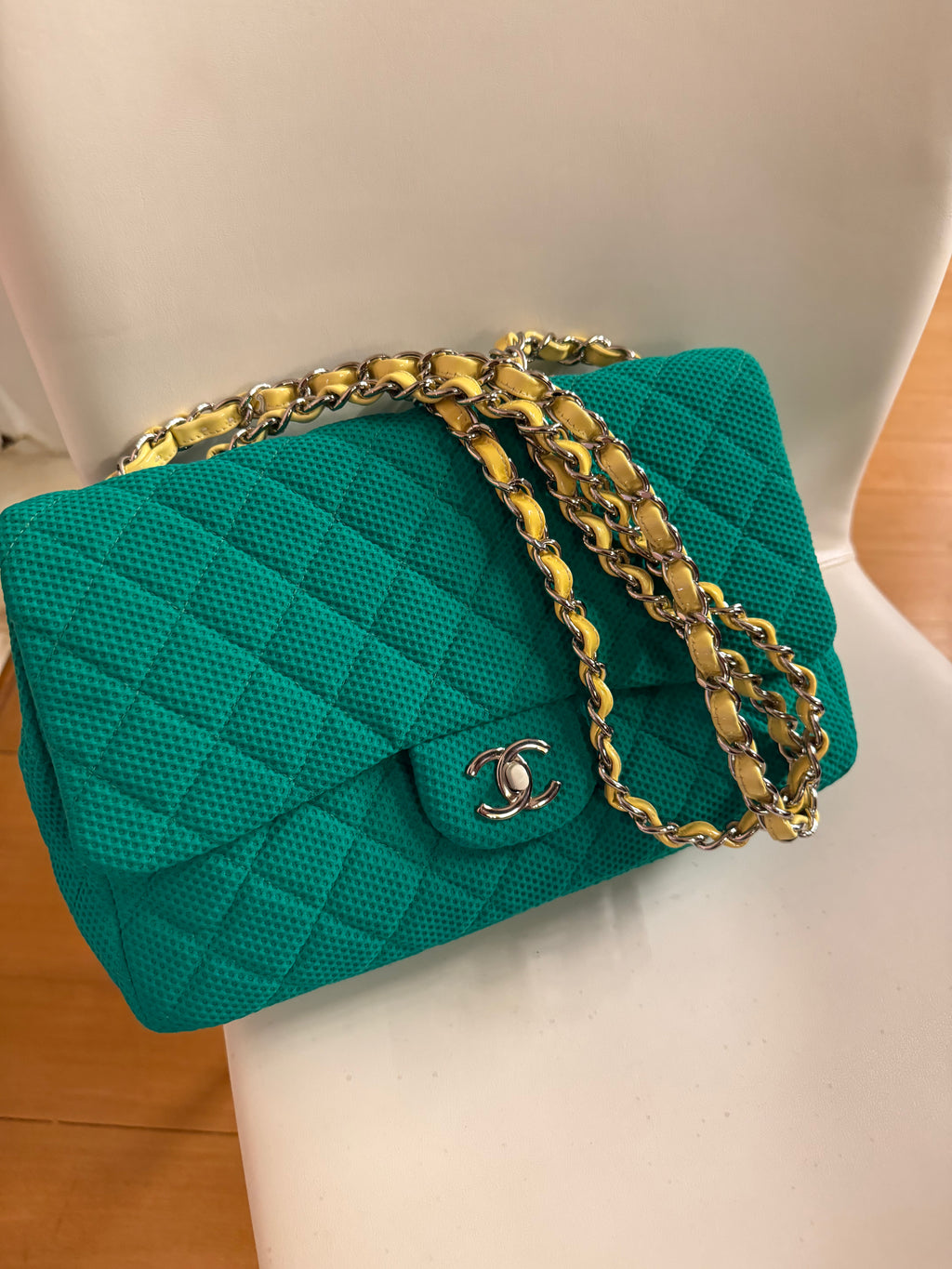 2009-2010 Medium Green Chanel cloth flap bag