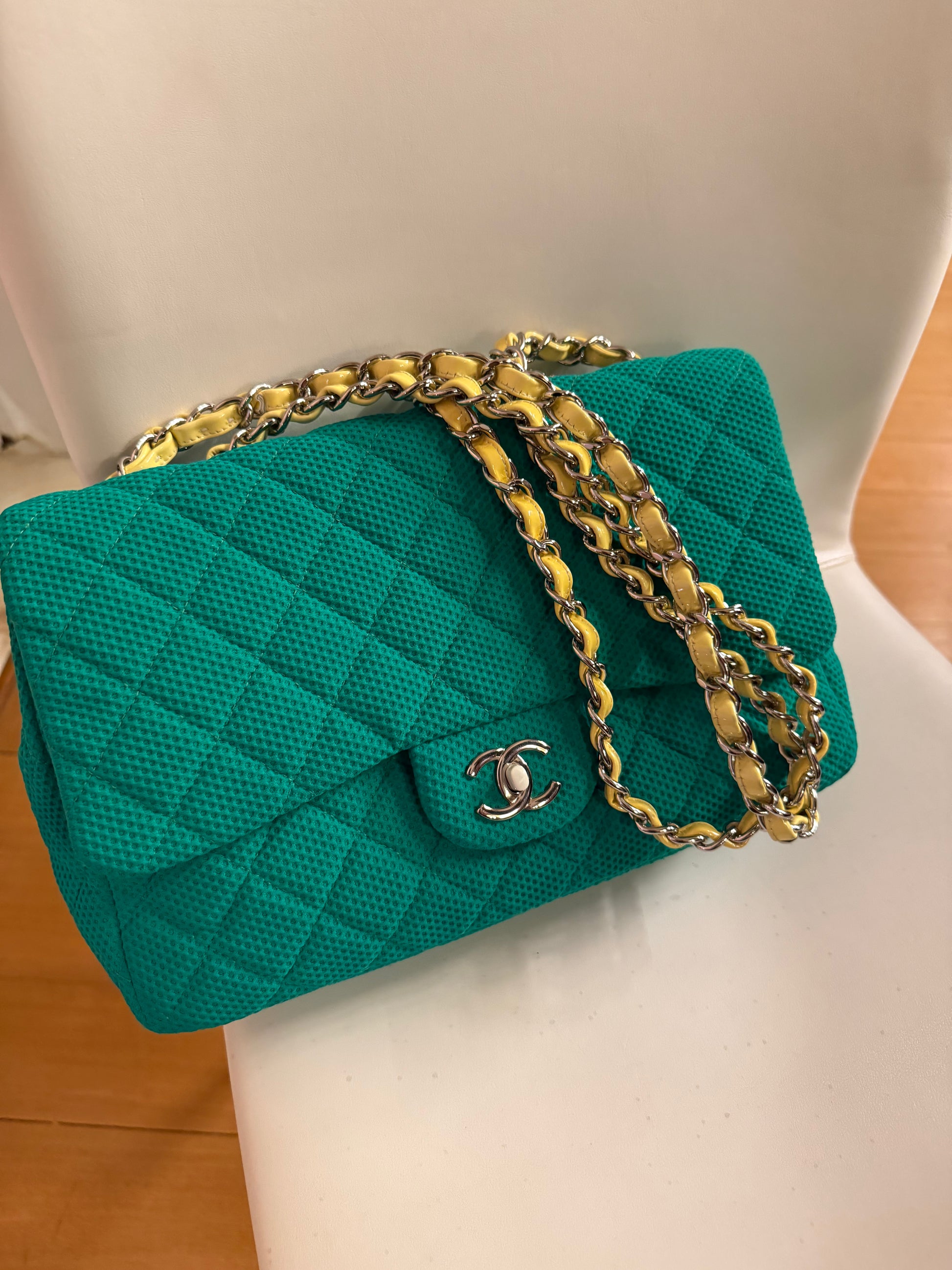 2009-2010 Medium Green Chanel cloth flap bag