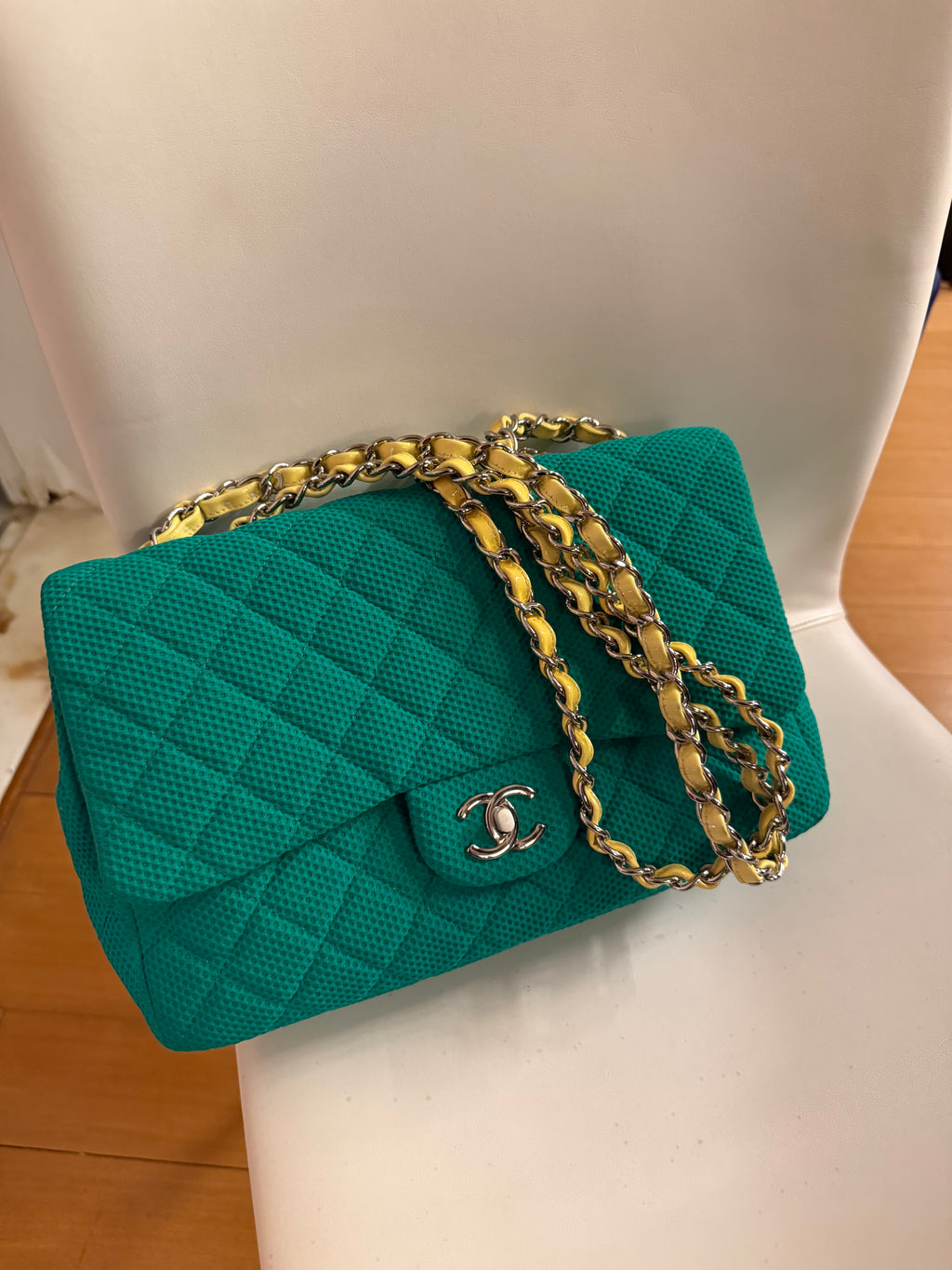 2009-2010 Medium Green Chanel cloth flap bag