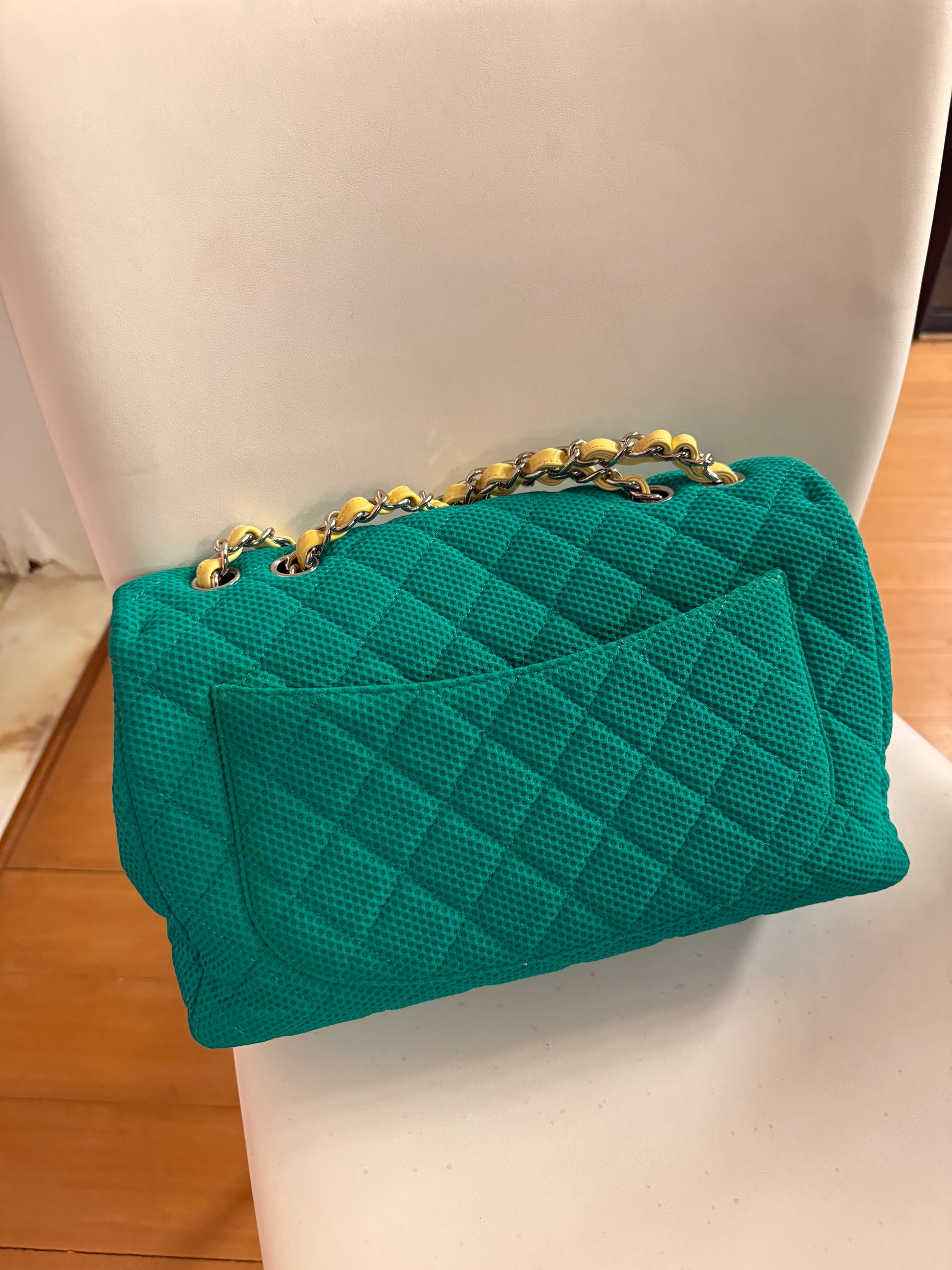 2009-2010 Medium Green Chanel cloth flap bag