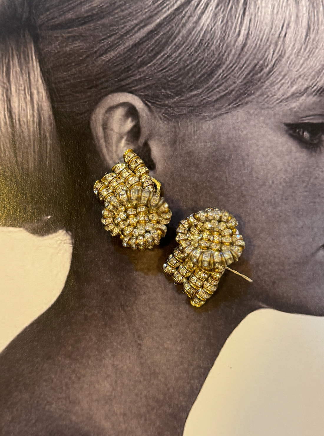 1980's gold tone clip ons with rhinestones