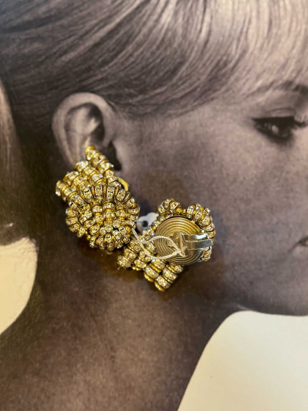 1980's gold tone clip ons with rhinestones
