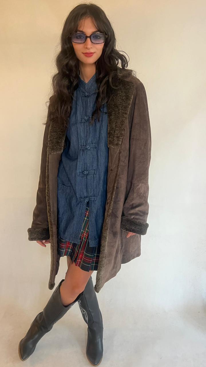 Y2K suede and fur coat