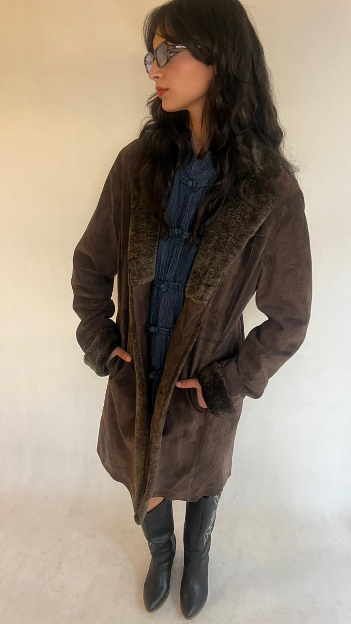 Y2K suede and fur coat