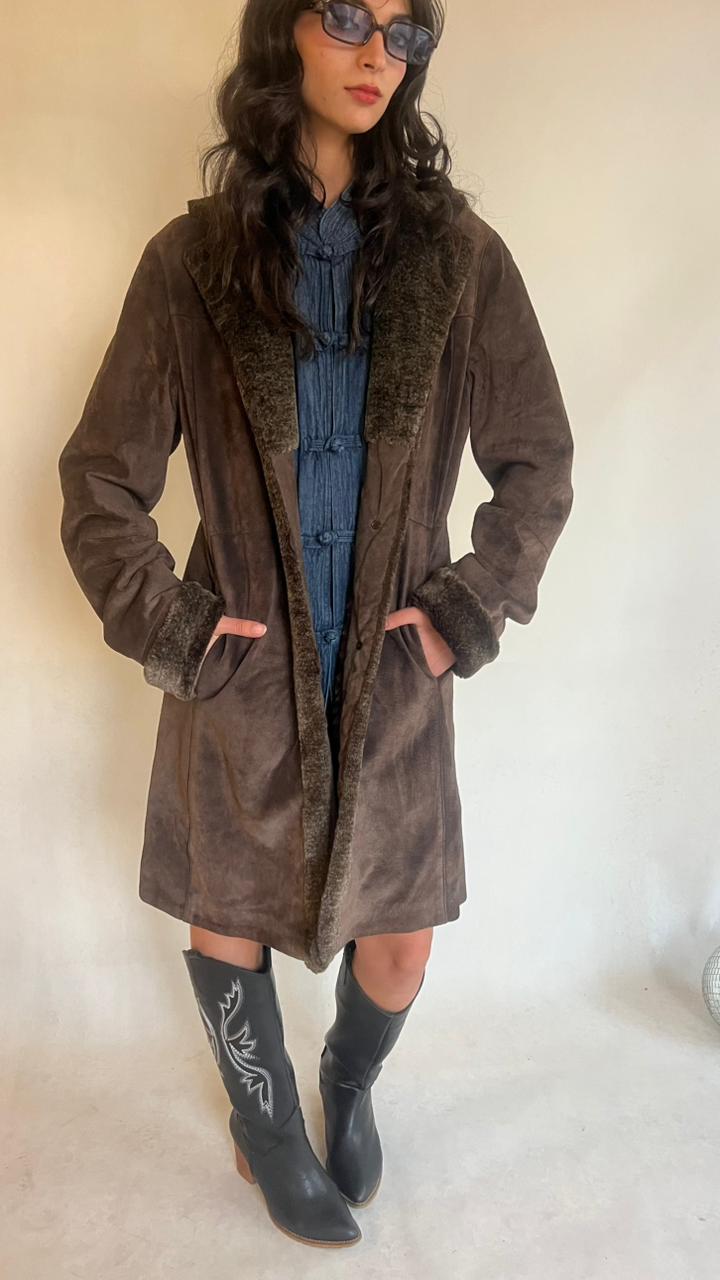 Y2K suede and fur coat