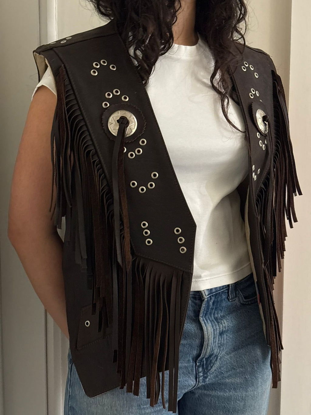 Vintage Western Leather Fringed Vest