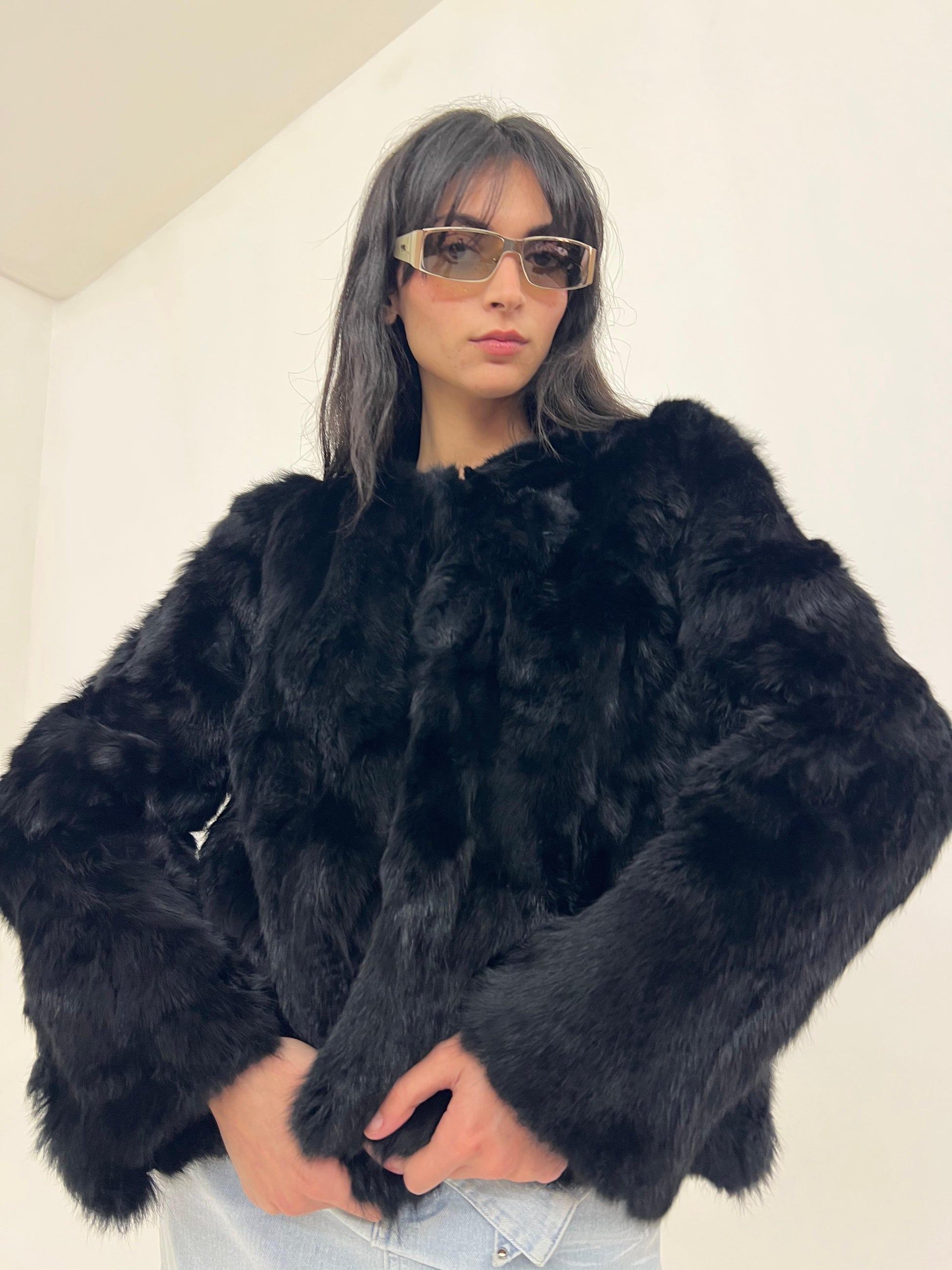 Vintage rabbit fur jacket in black