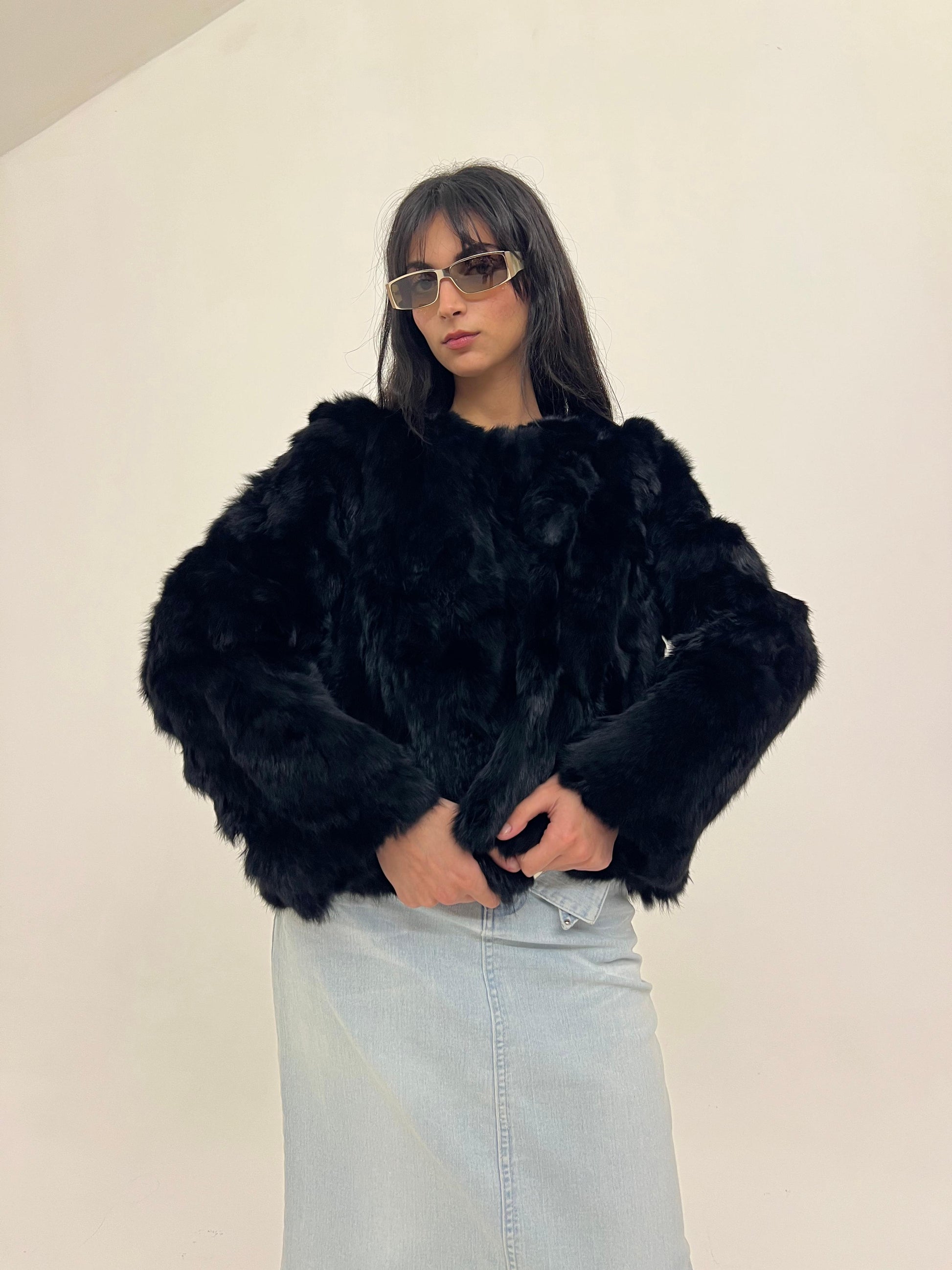 Vintage rabbit fur jacket in black