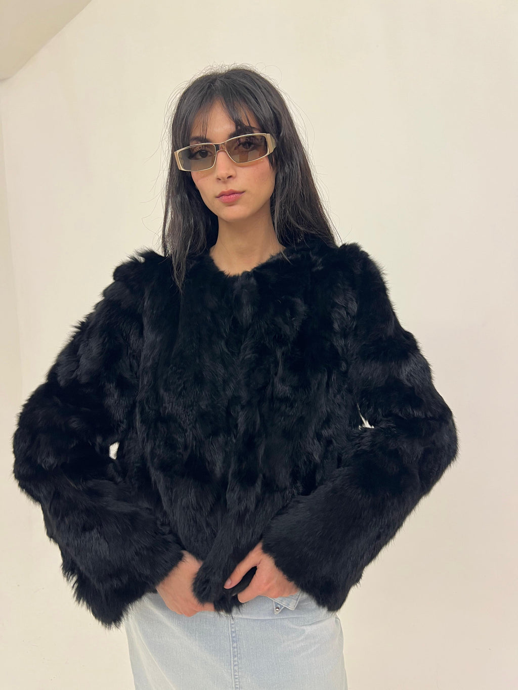 Vintage rabbit fur jacket in black