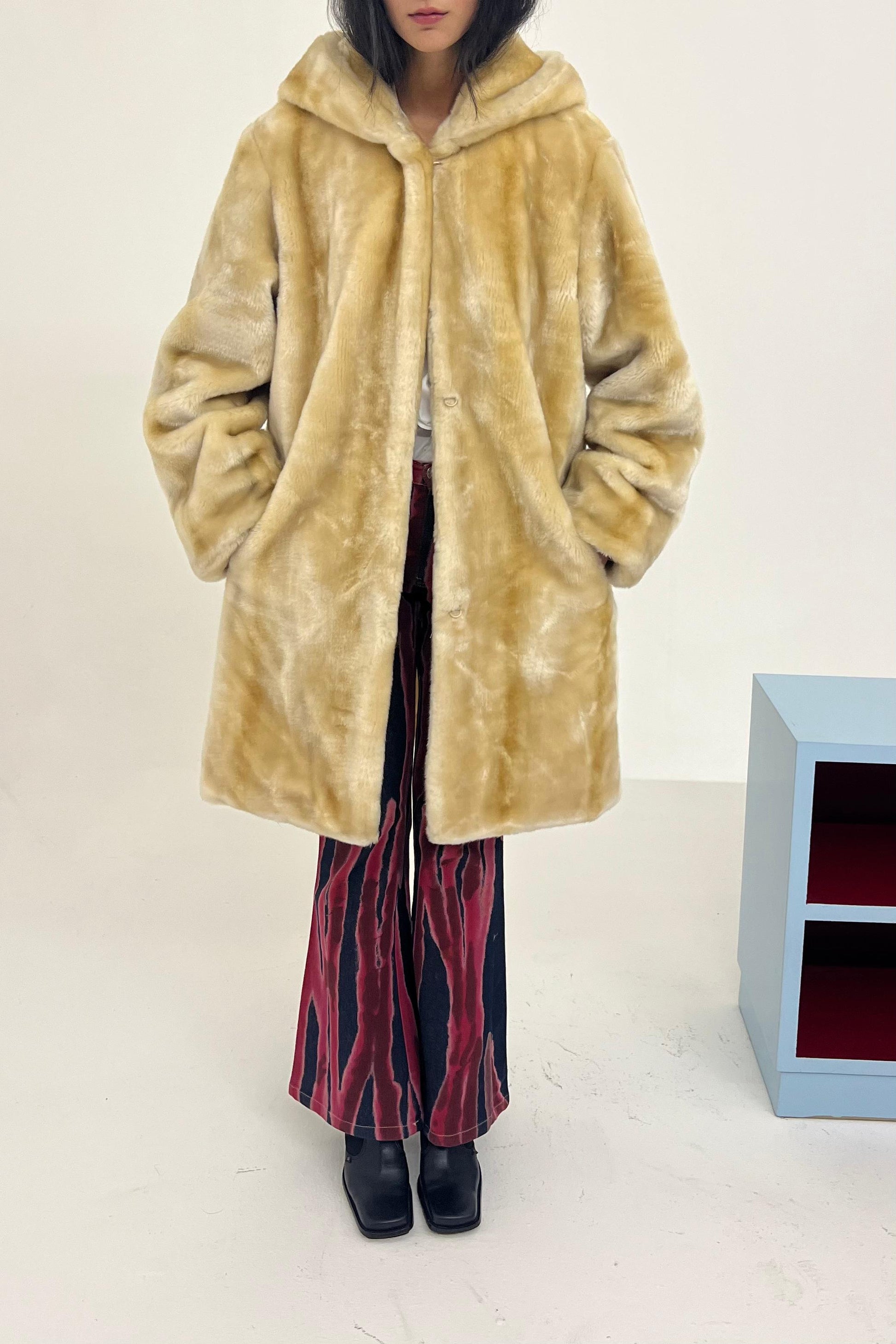 Beige faux fur coat
