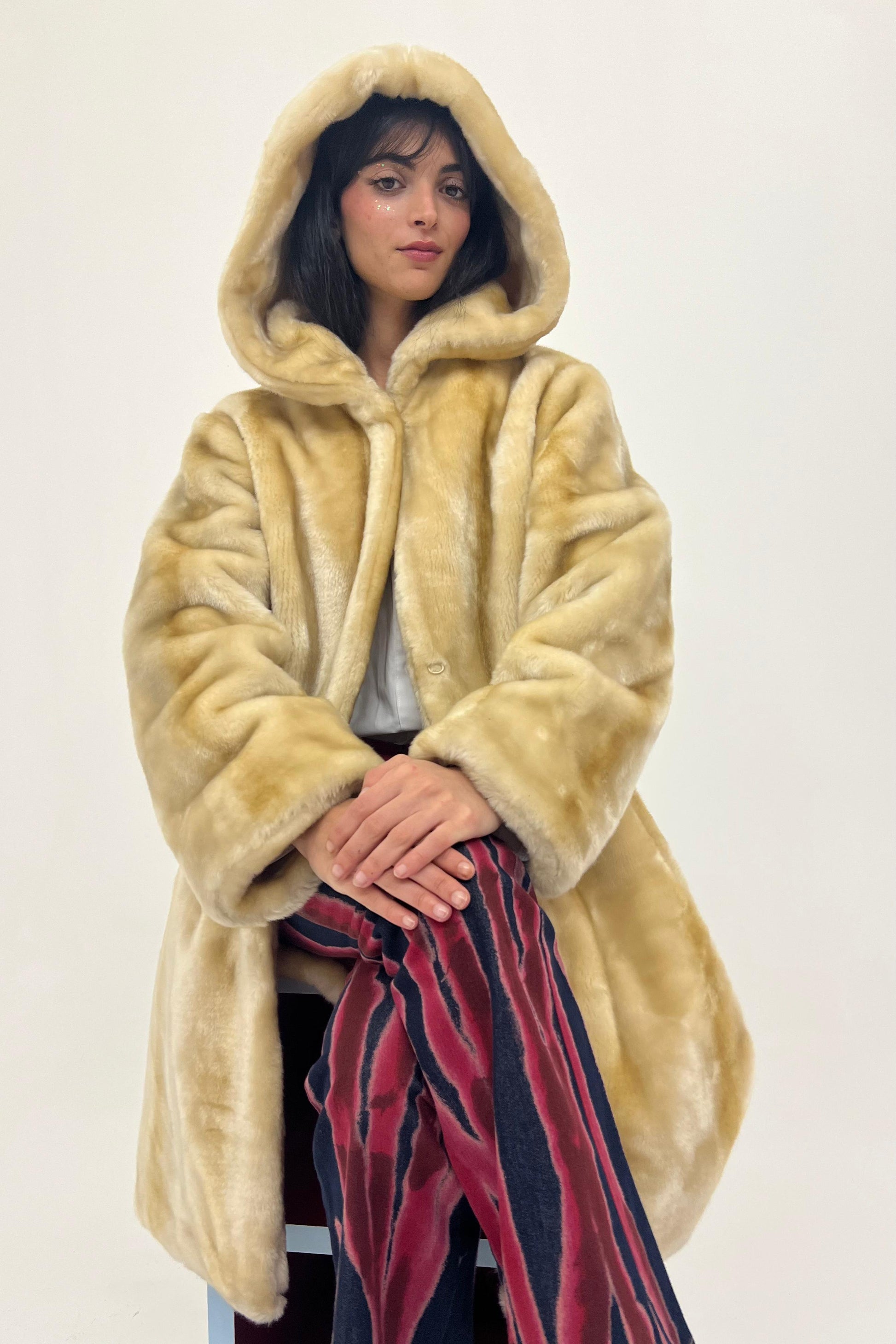 Beige faux fur coat