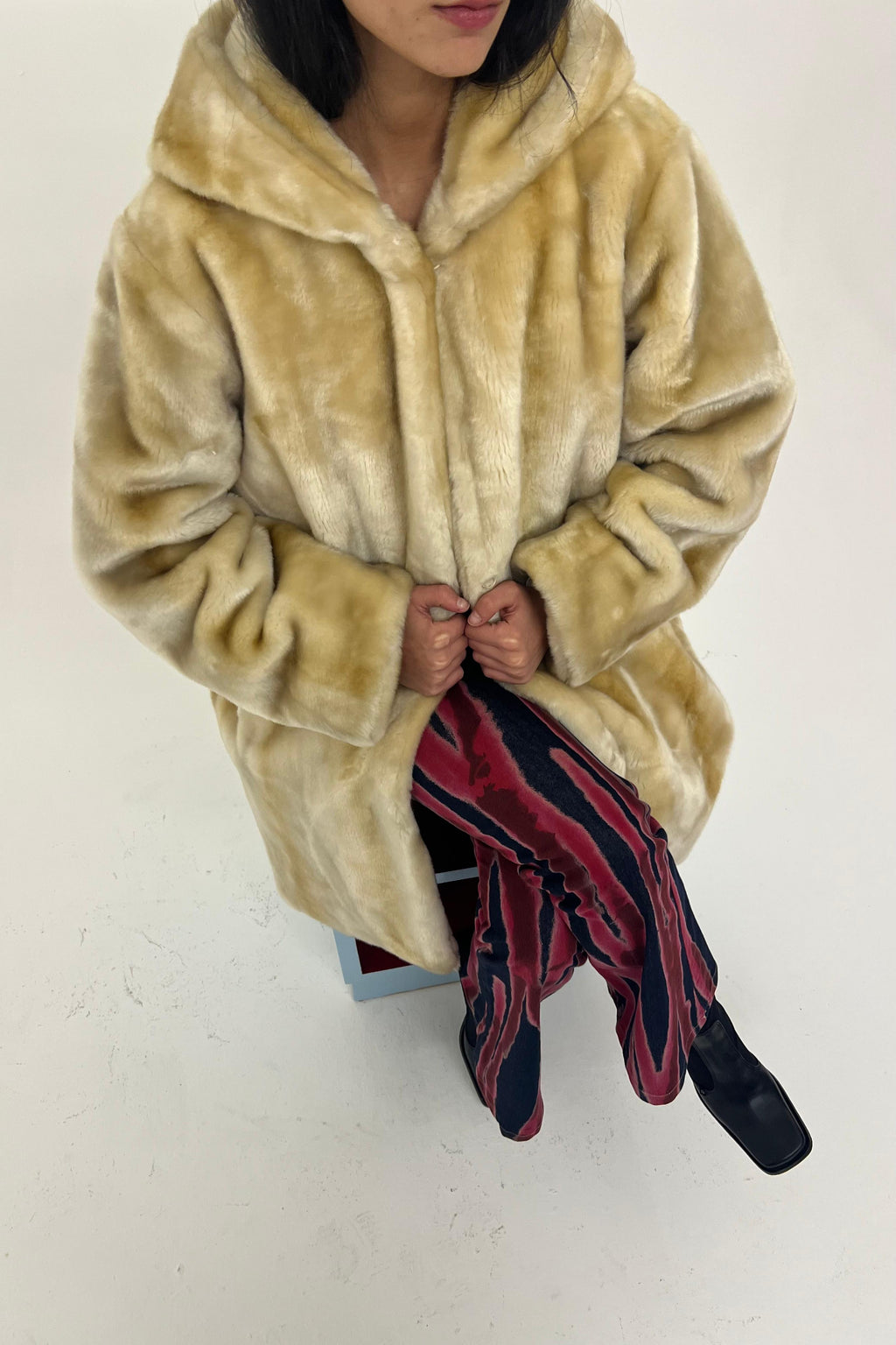 Beige faux fur coat