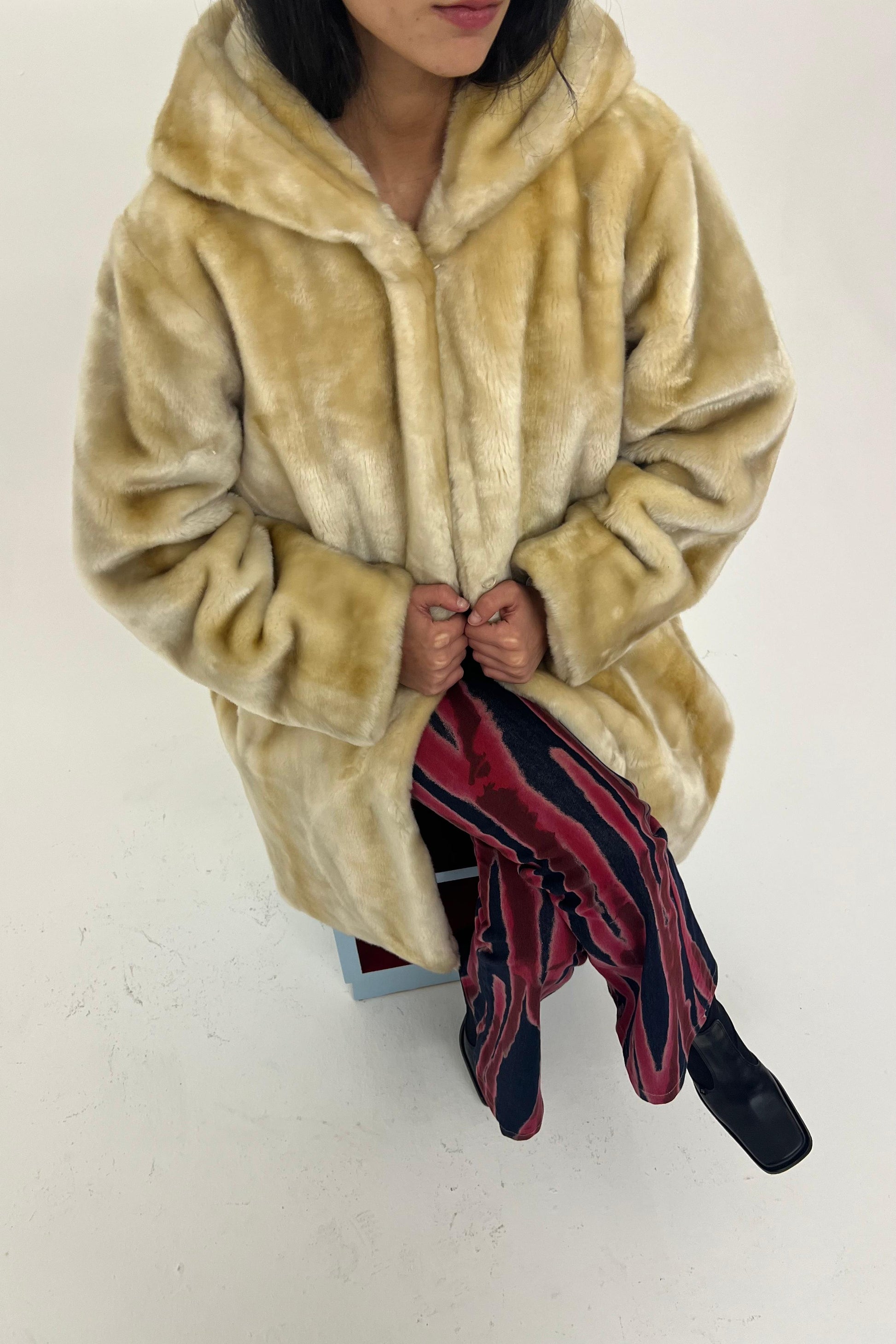 Beige faux fur coat