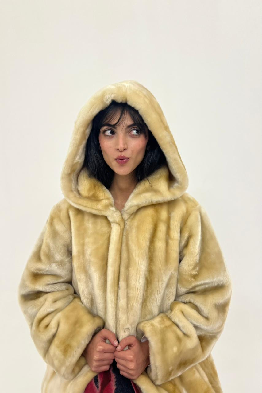 Beige faux fur coat