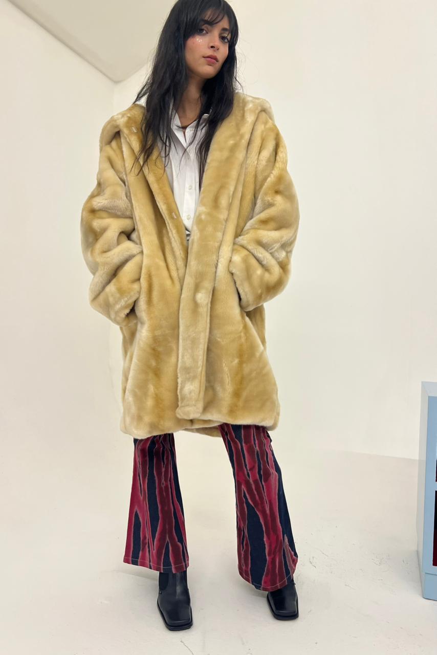 Beige faux fur coat