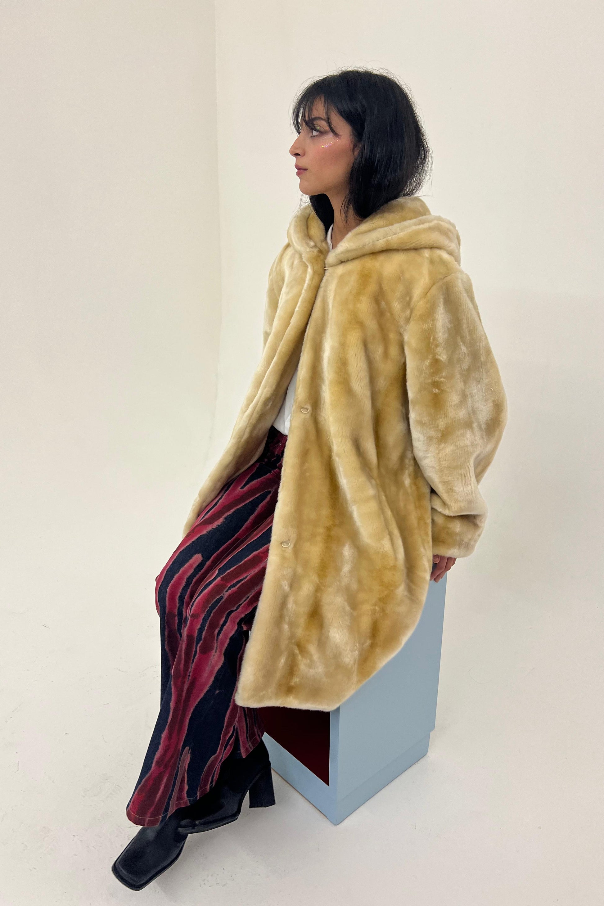 Beige faux fur coat