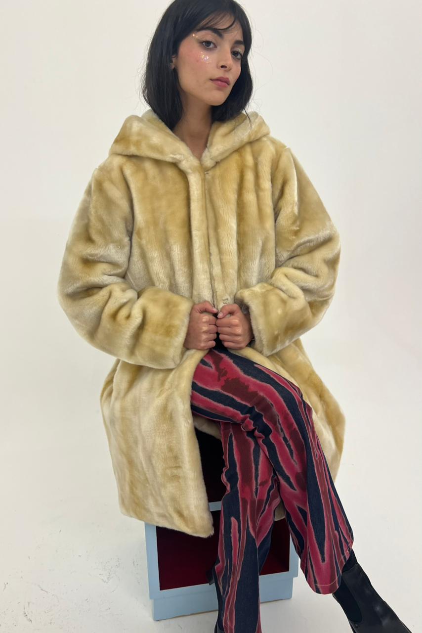 Beige faux fur coat