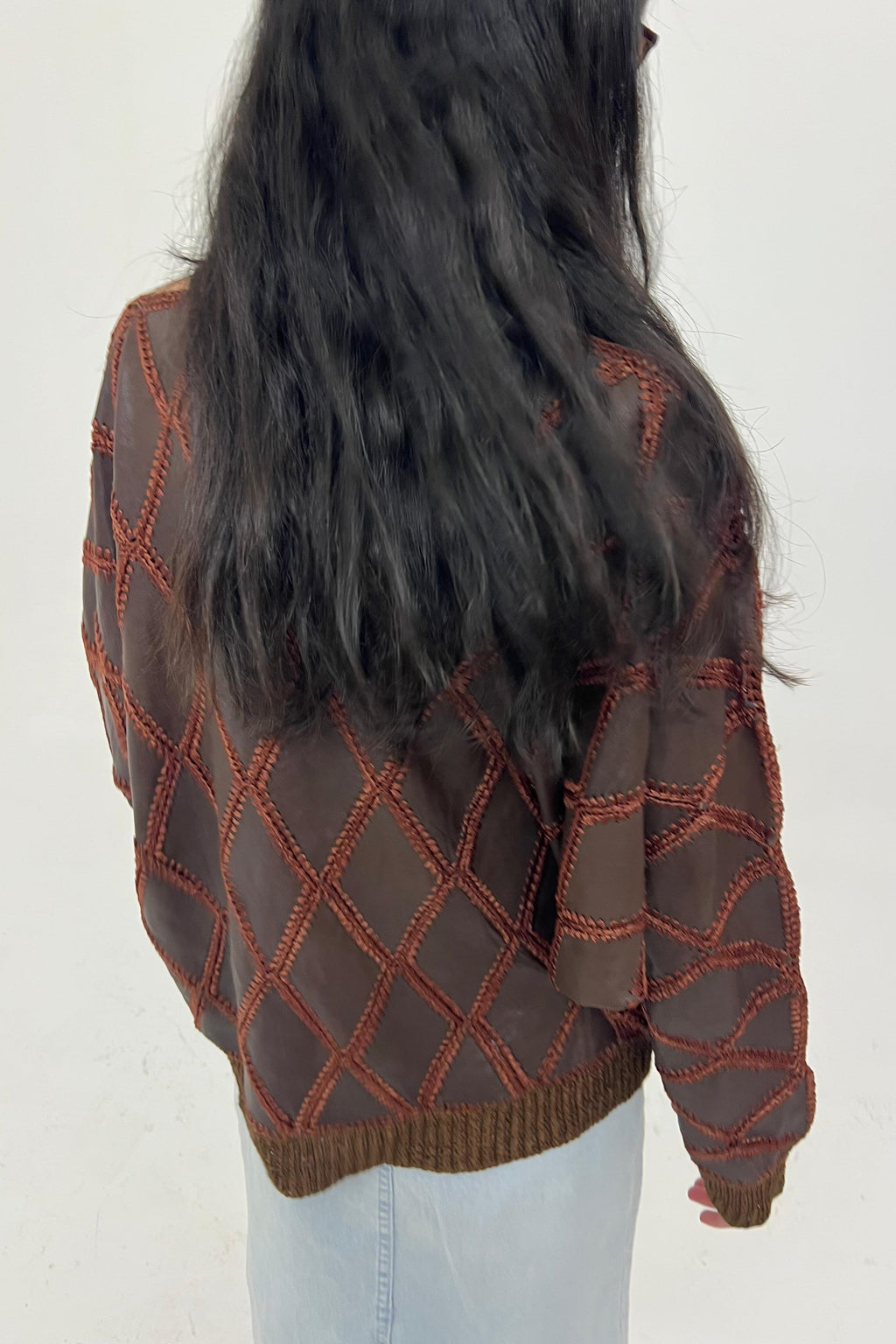 1980s brown leather patchwork top