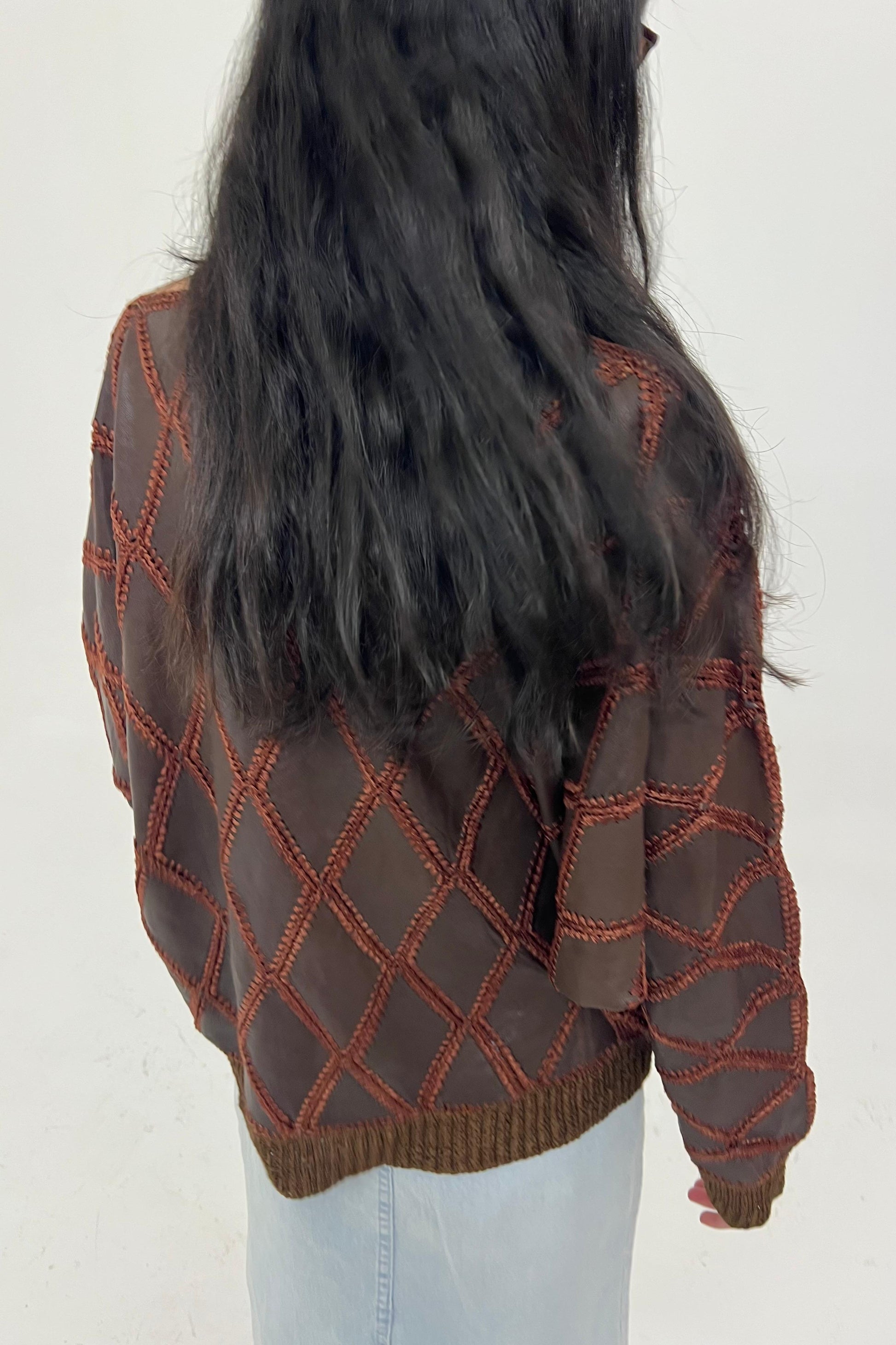 1980s brown leather patchwork top