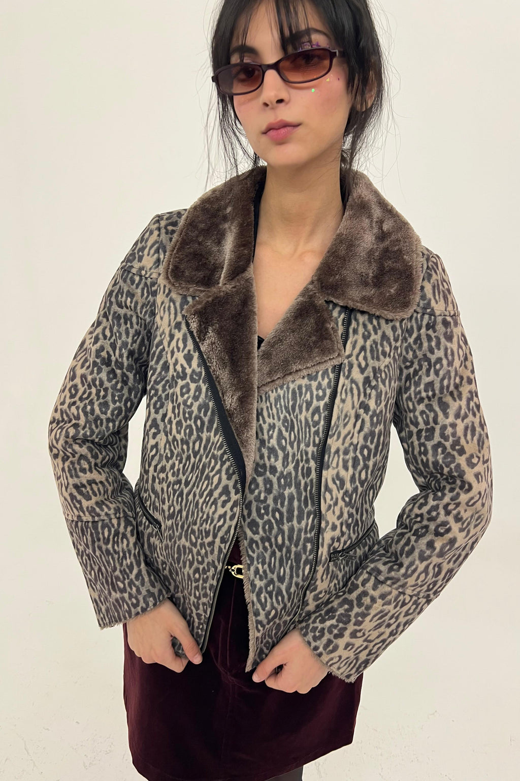 Y2K leopard biker jacket