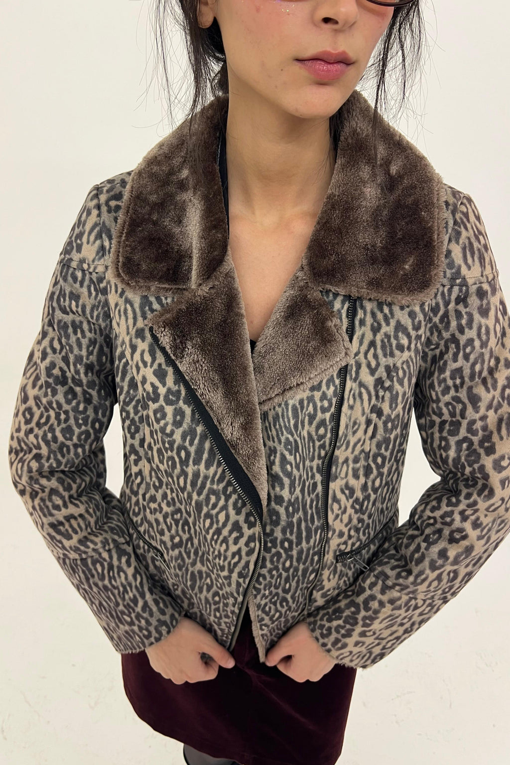Y2K leopard biker jacket