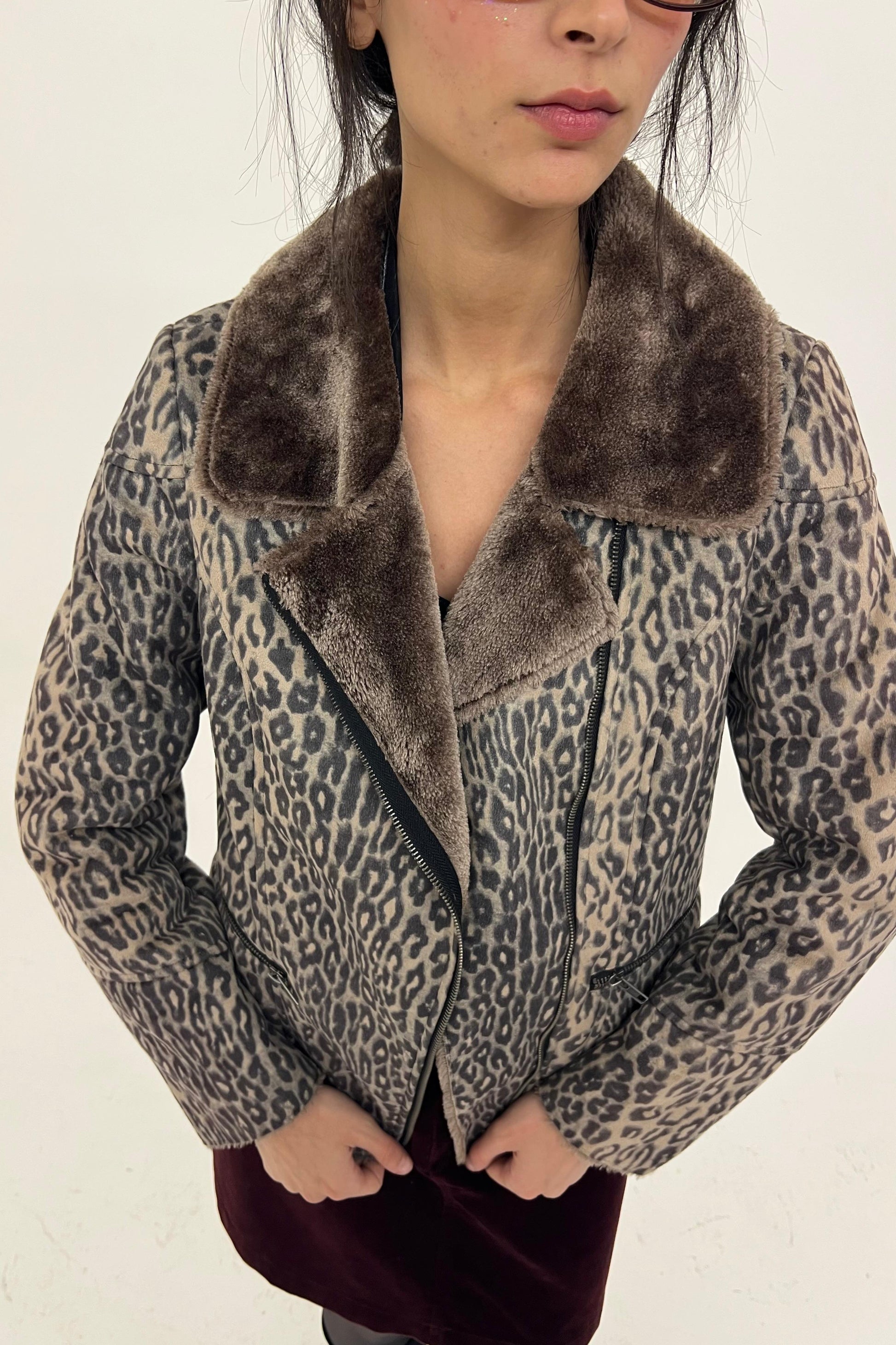 Y2K leopard biker jacket