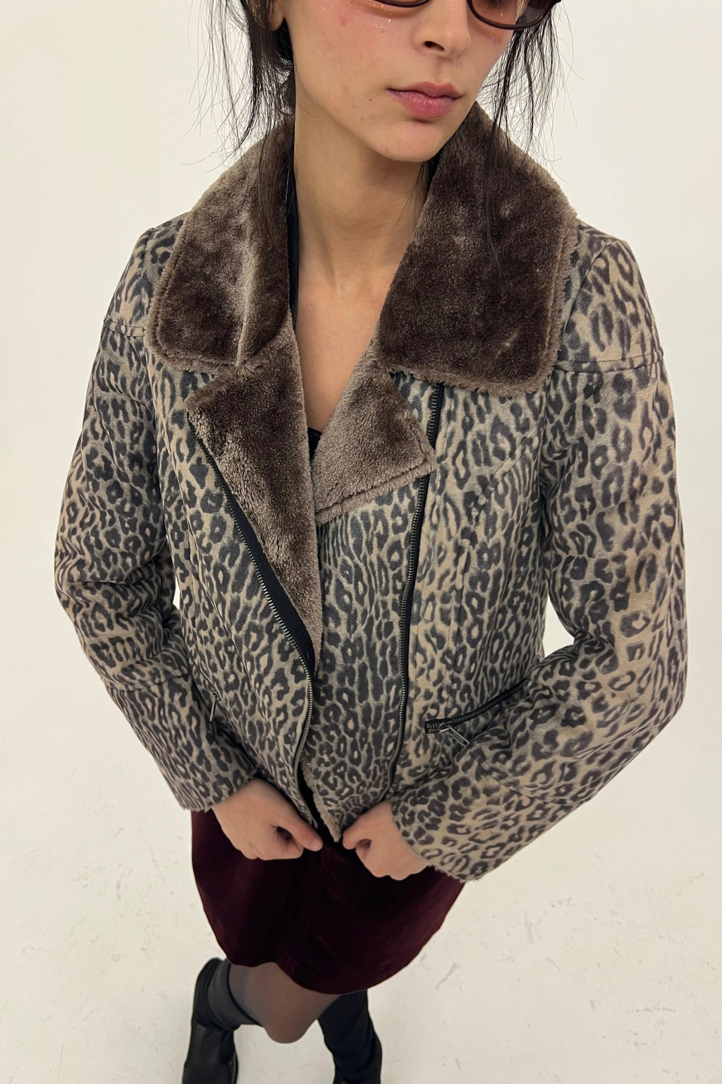 Y2K leopard biker jacket